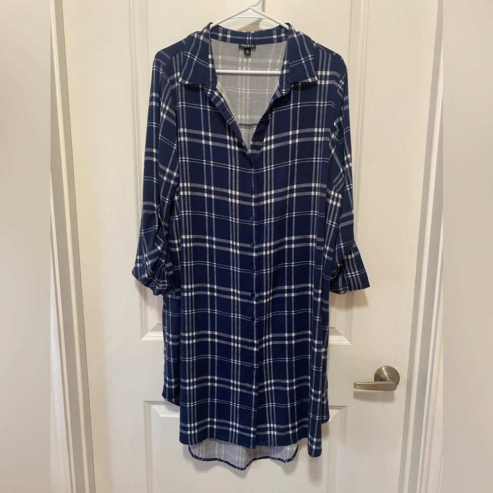 torrid Navy and White Plaid Shirt Dress